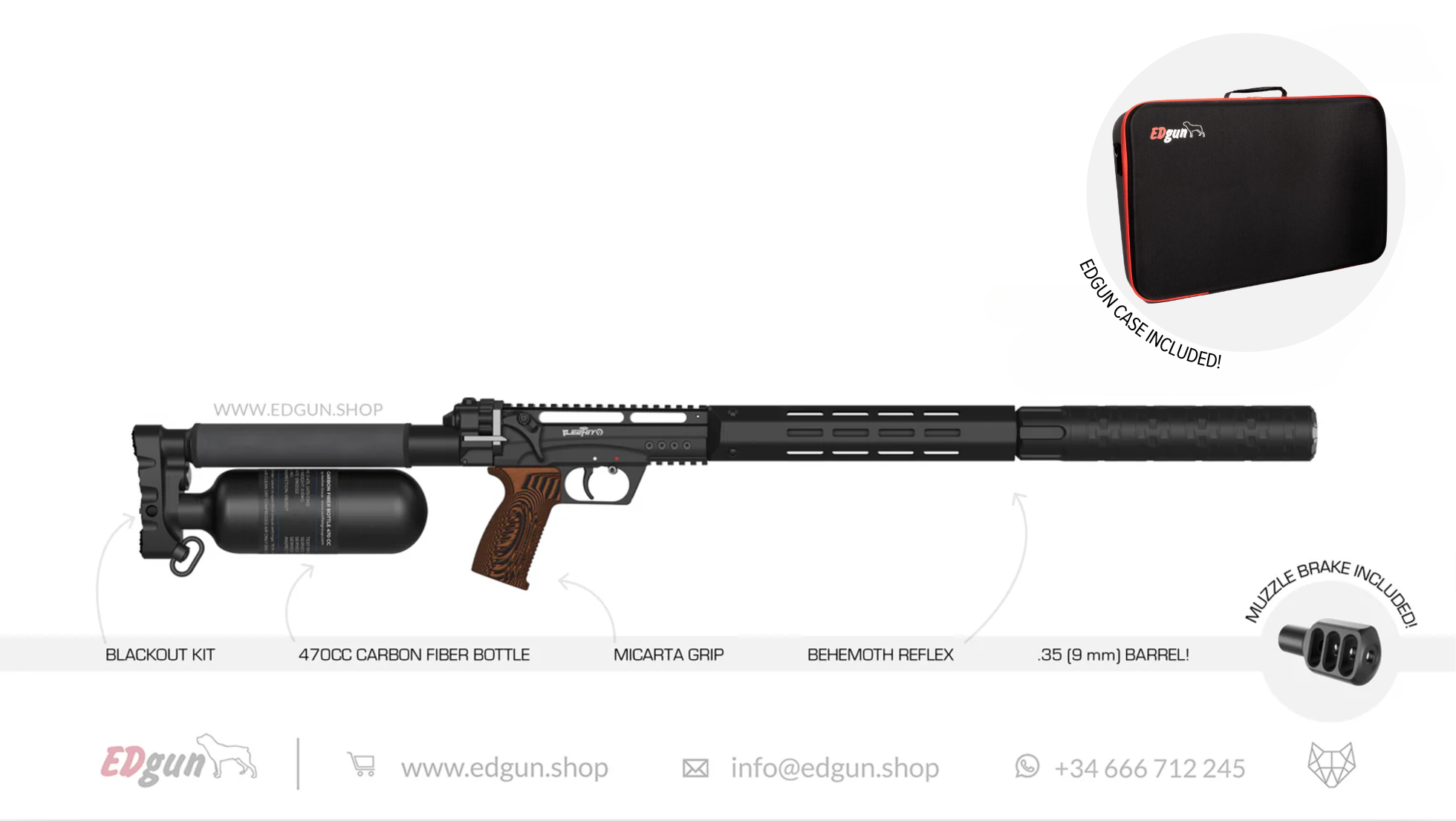 Leshiy 2 NINE · 470cc Carbon Fiber Bottle · Reflex 450mm · Cal .35 (9mm)